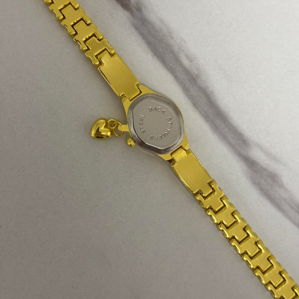 Gold/Pink Mini Watch Heart Charm