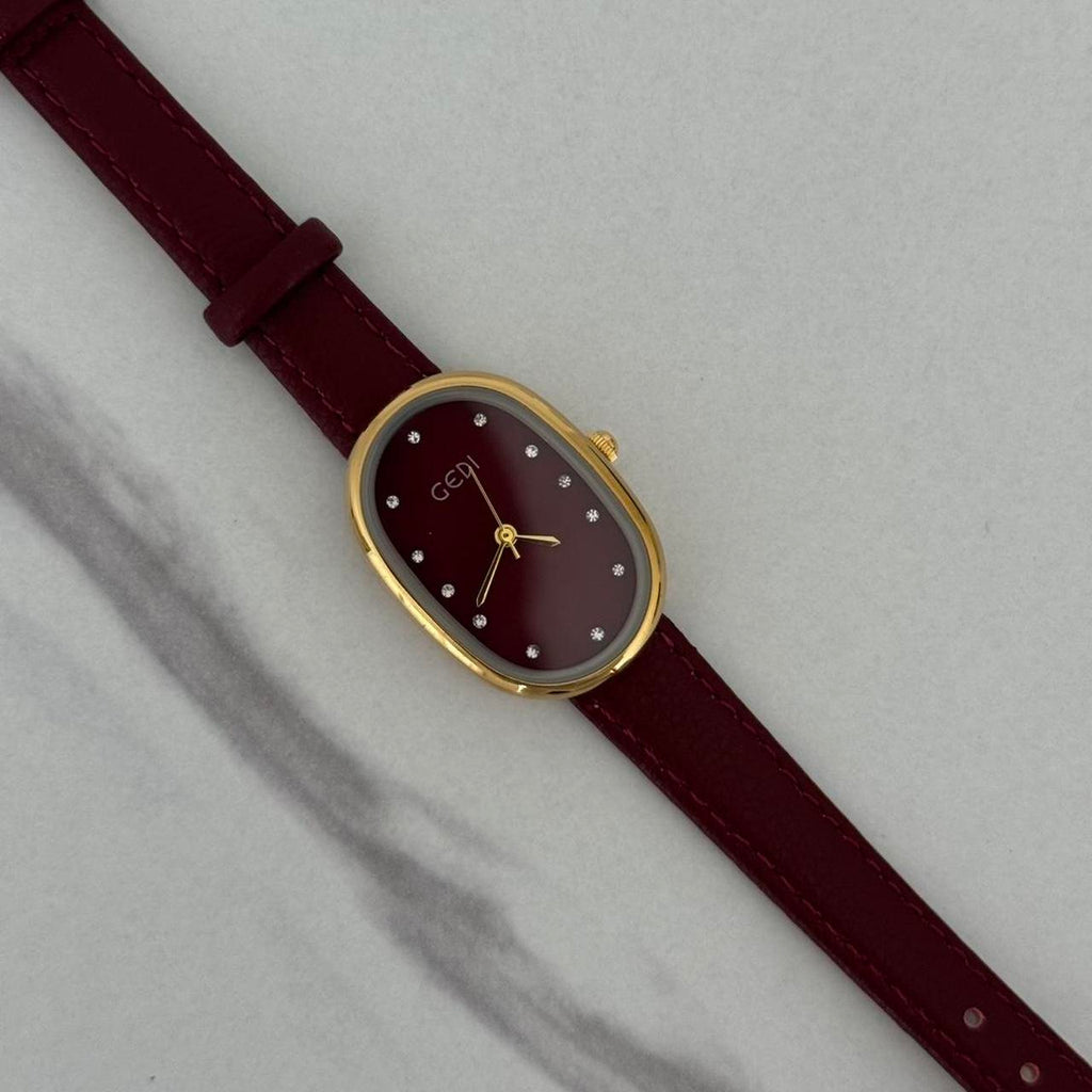 Retro Burgundy/Gold Watch