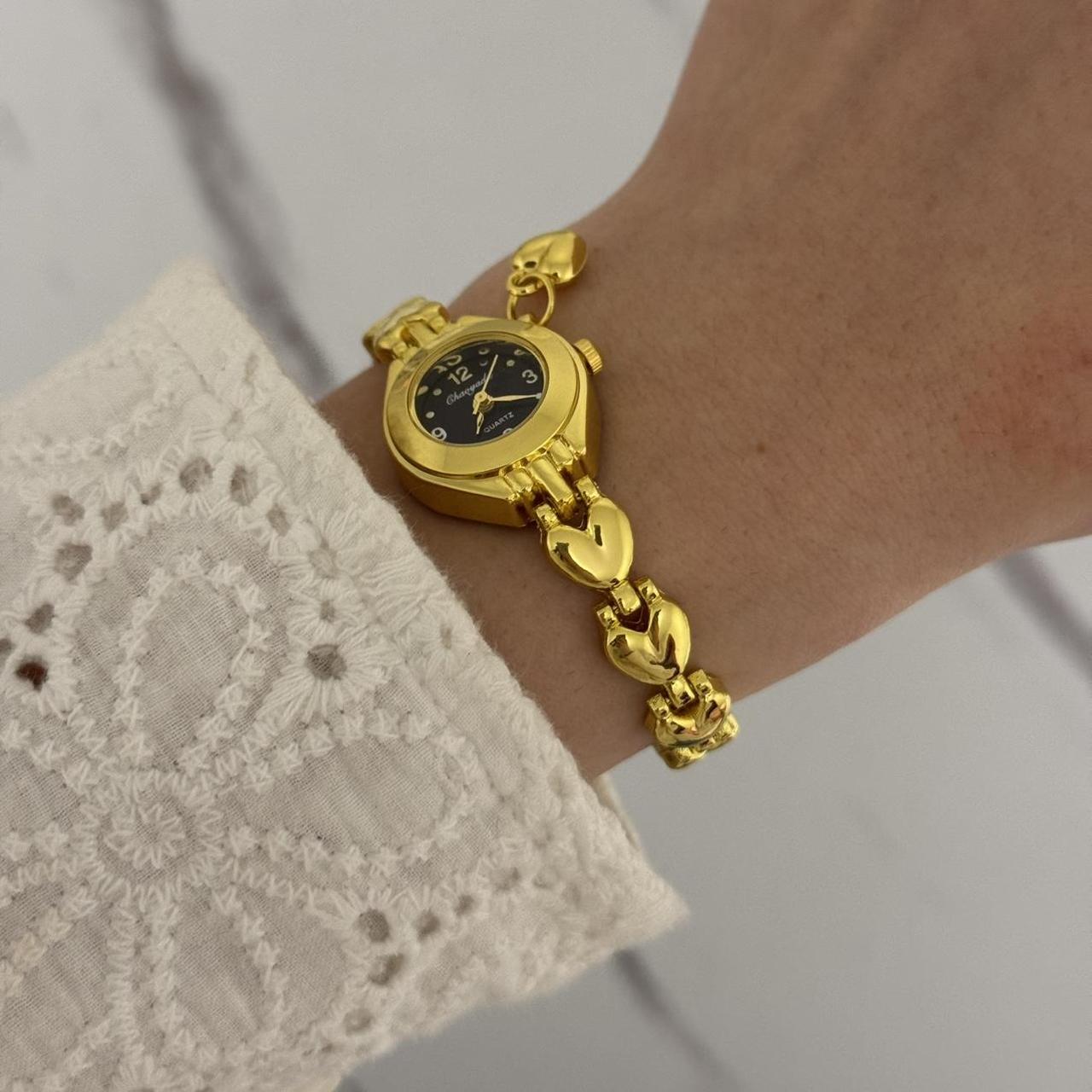 Gold/Black Mini Watch Heart Charm