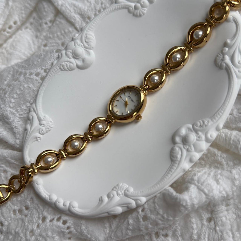 Gold mini watch pearls