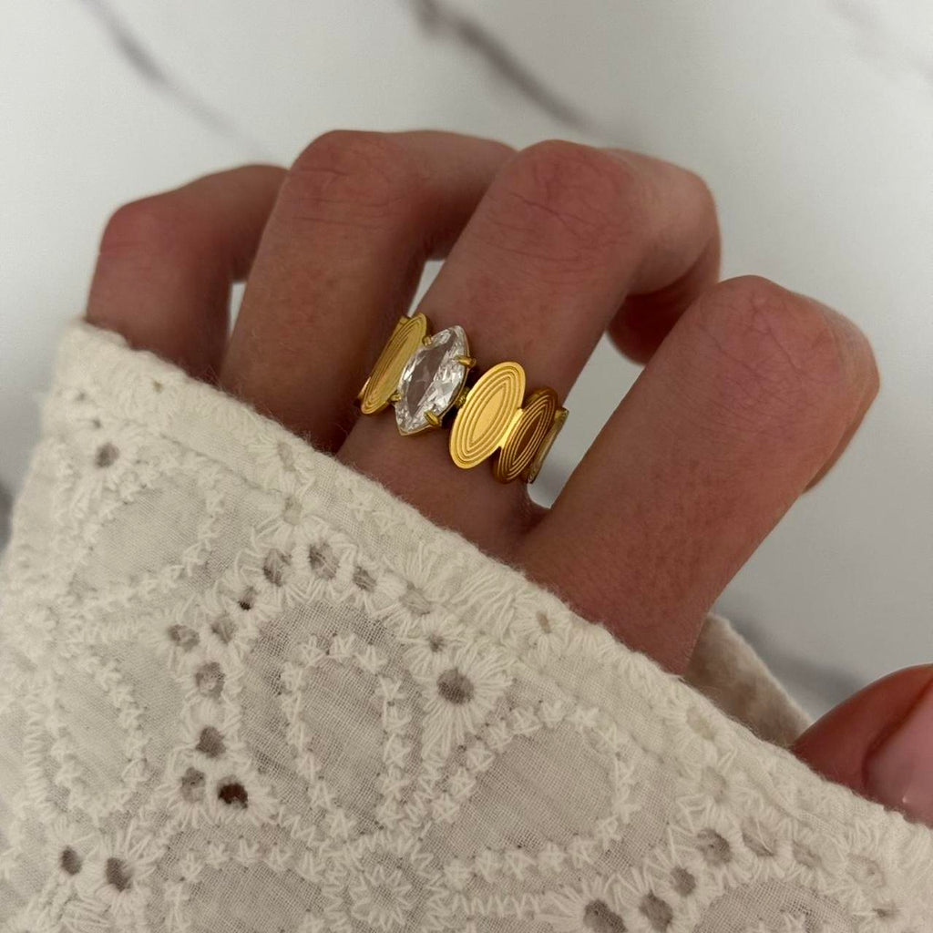 Gold Zircon Stone Solitaire Ring