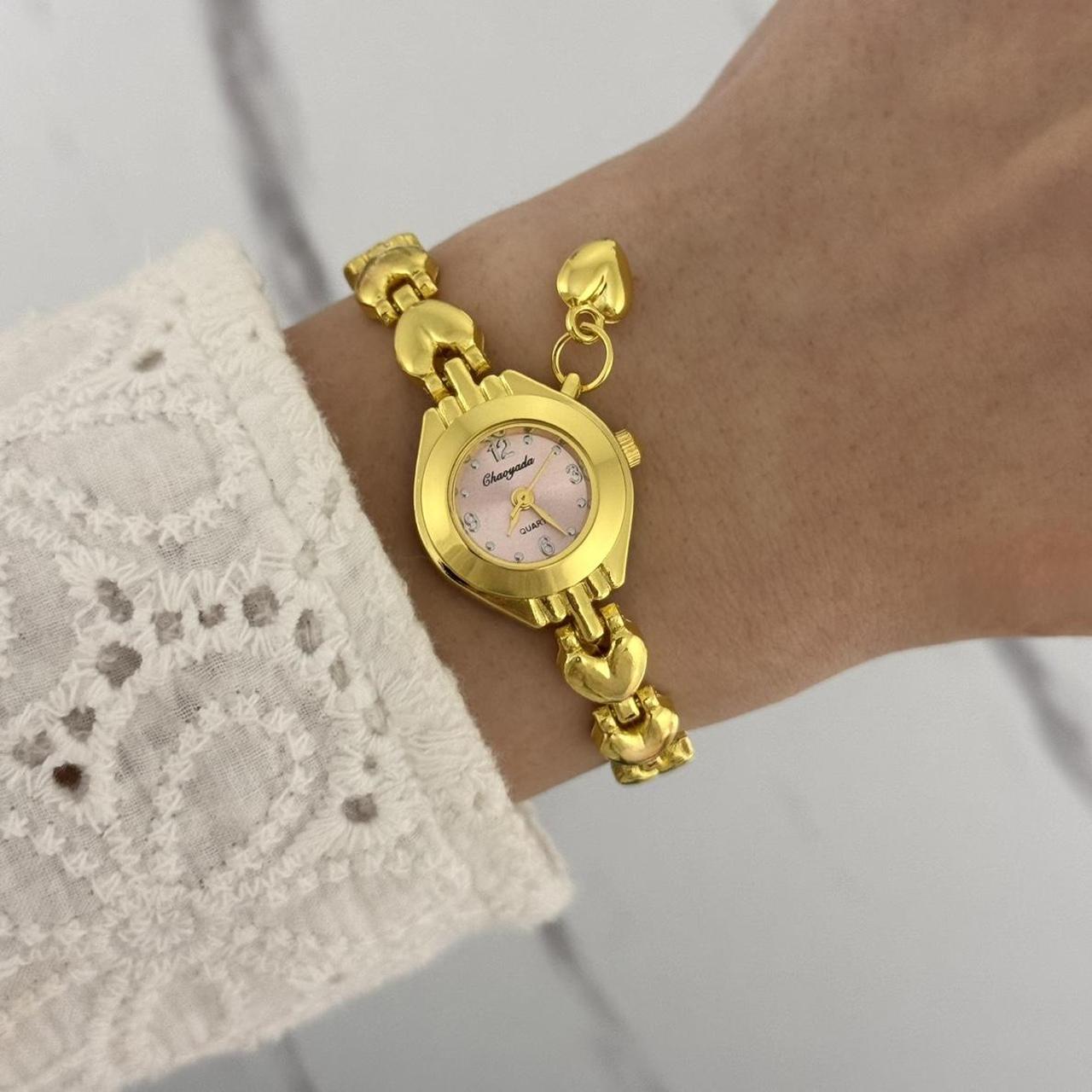 Gold/Pink Mini Watch heart Charm