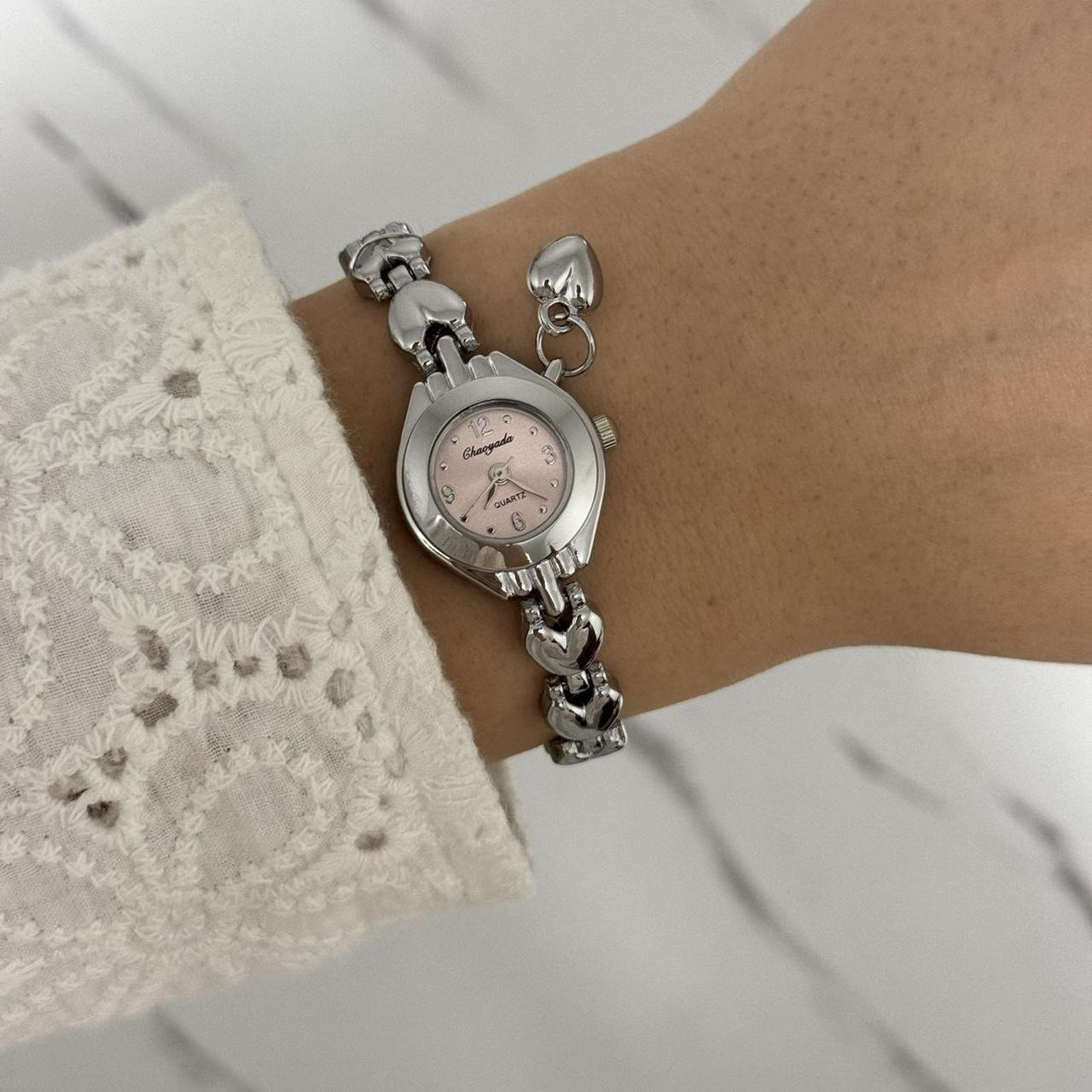 Silver/Pink Mini Watch Heart Charm
