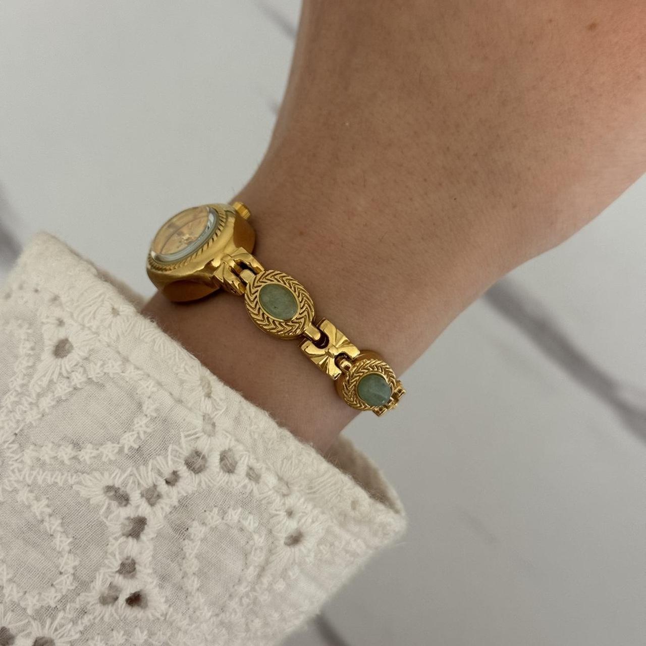 Elina Gold Watch Green Stones