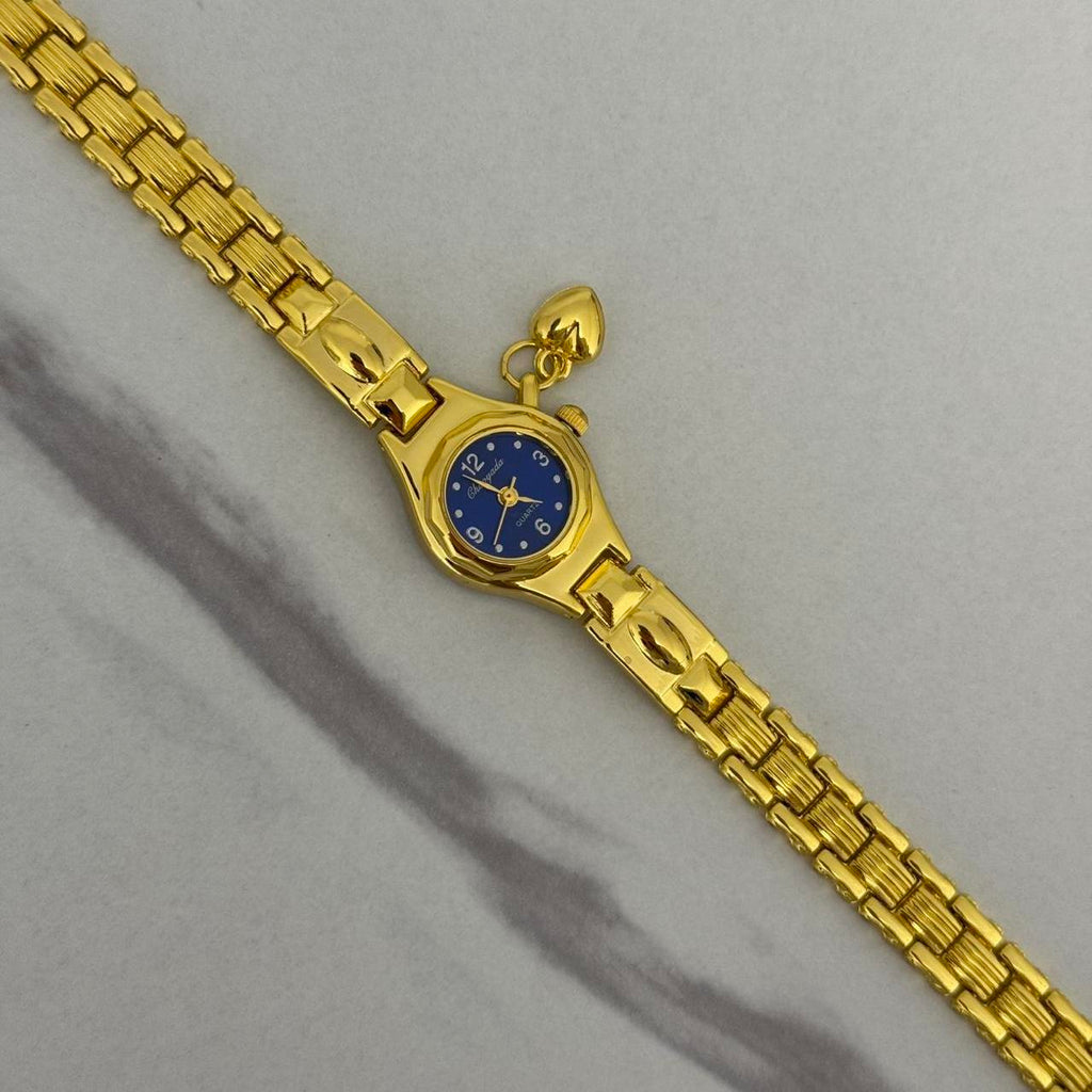 Gold/Blue Mini Watch Heart Charm