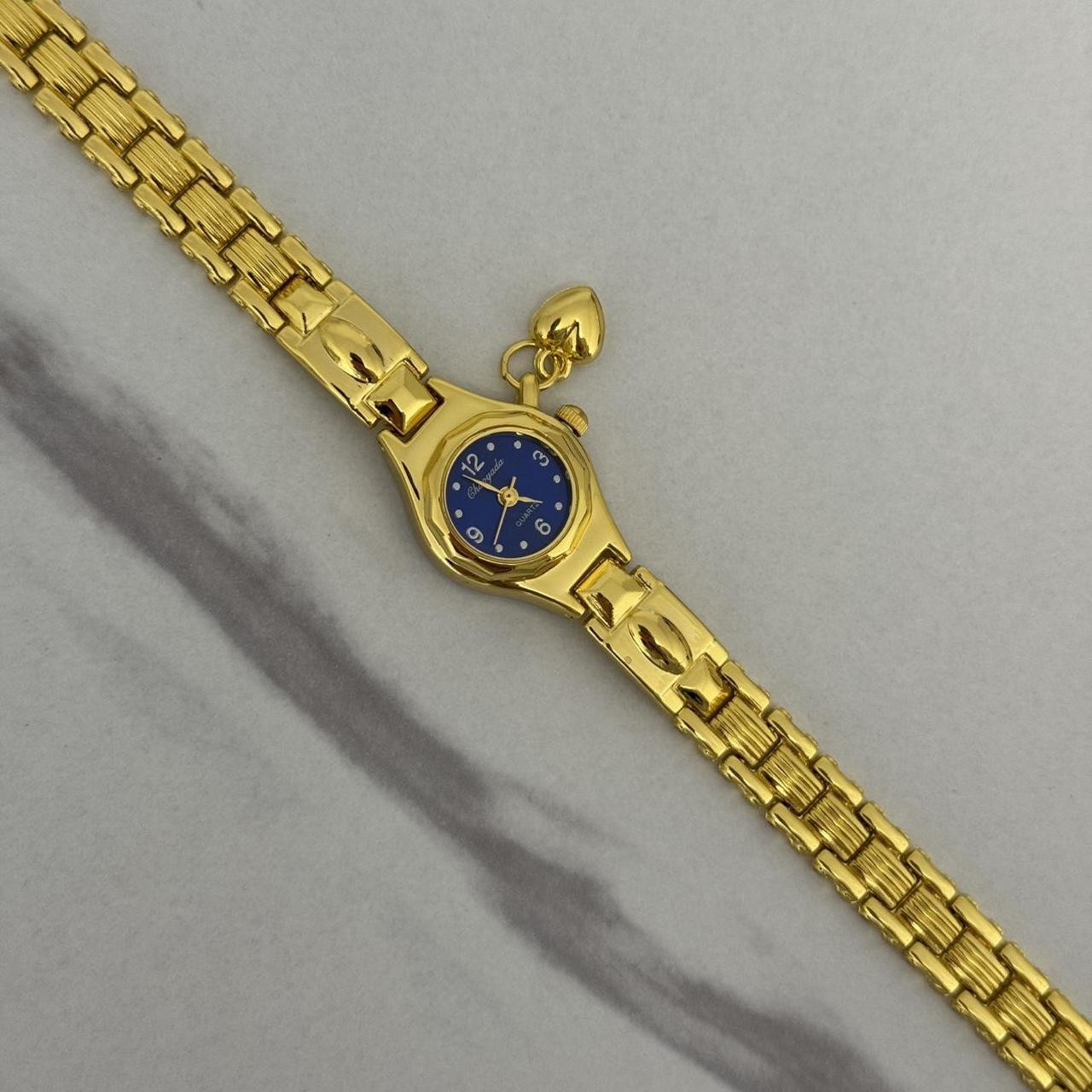 Gold/Blue Mini Watch Heart Charm