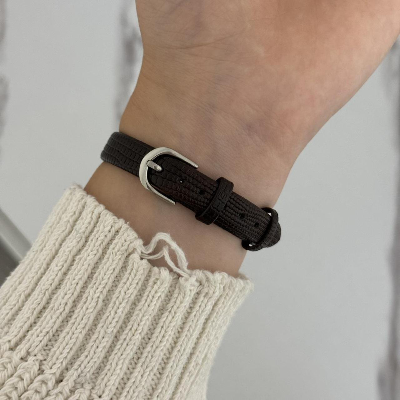 Round Gold mini Watch Black/Brown Leather Strap