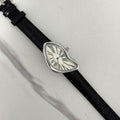 Salvador Dali Silver/White Watch With Black Leather Strap