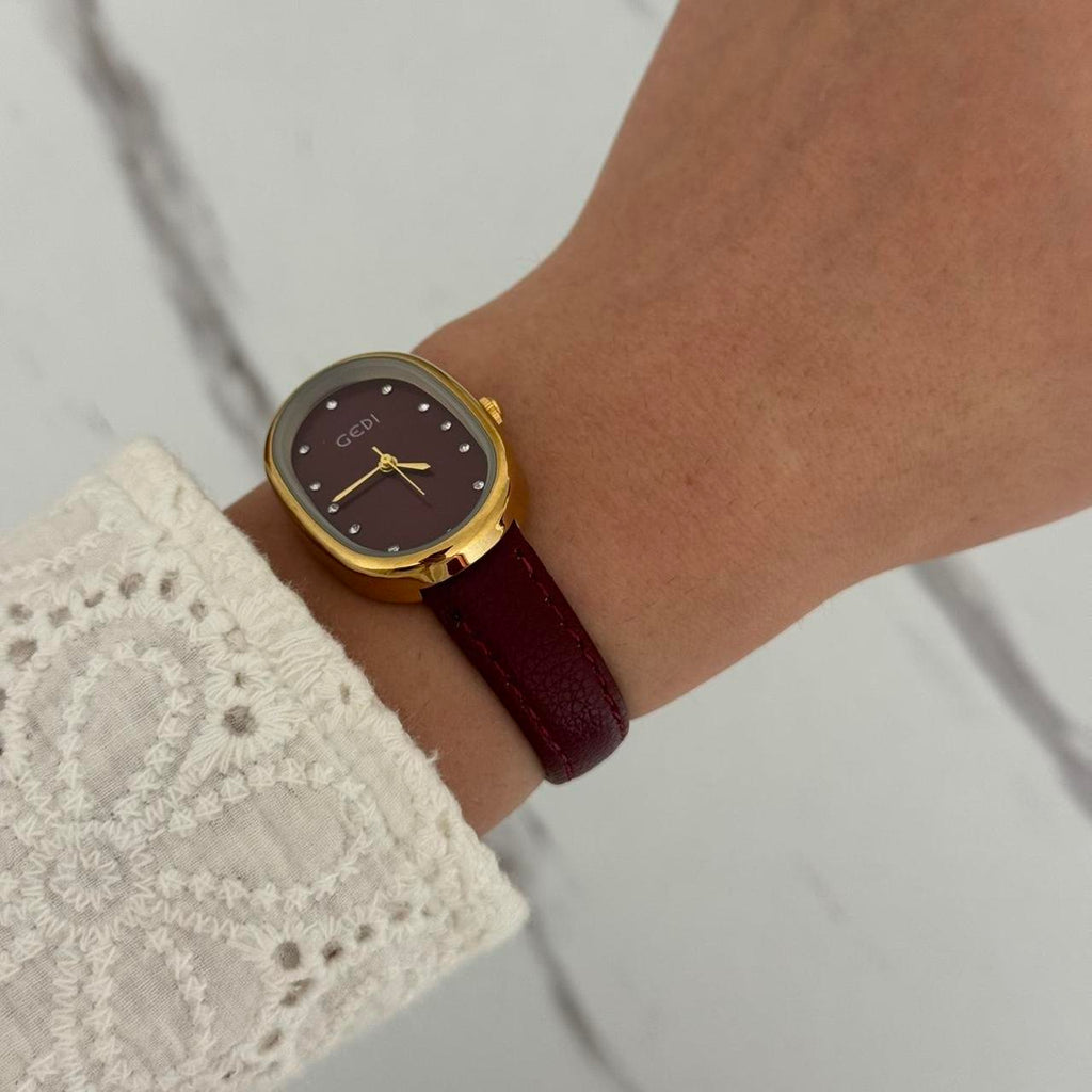 Retro Burgundy/Gold Watch