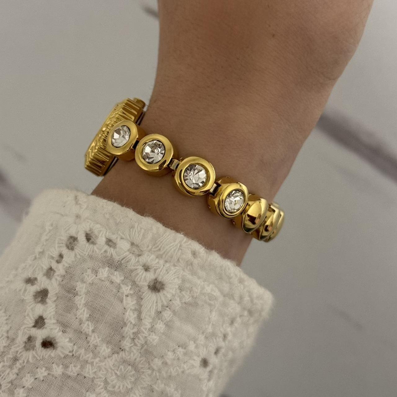 Gold Watch Bracelet Zircon Stones