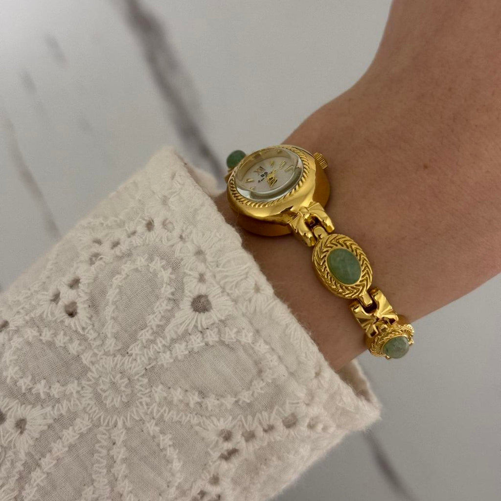 Elina Gold/Green Stones Mini Watch
