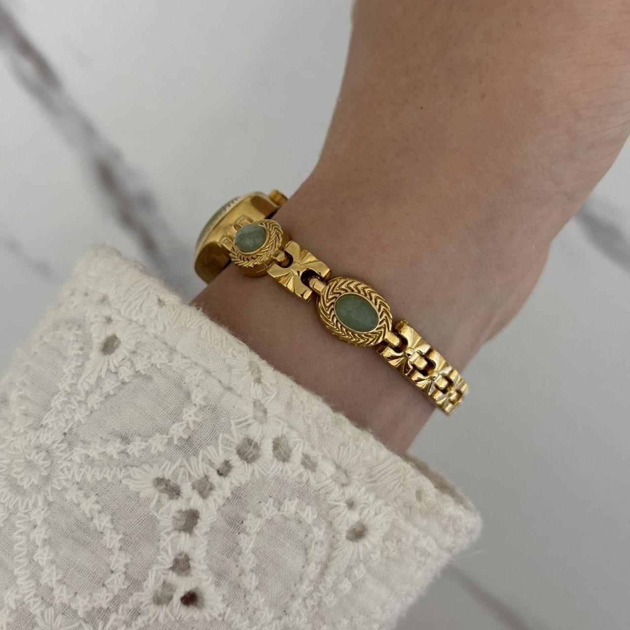 Elina Gold Watch Green Stones