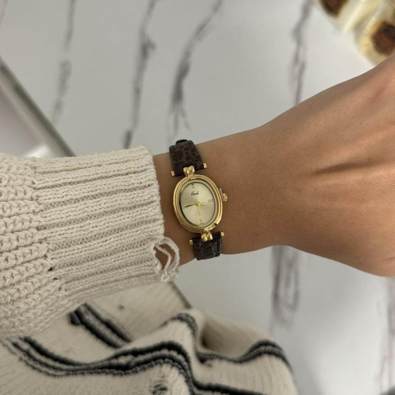 Gold Watch Brown Leather Strap