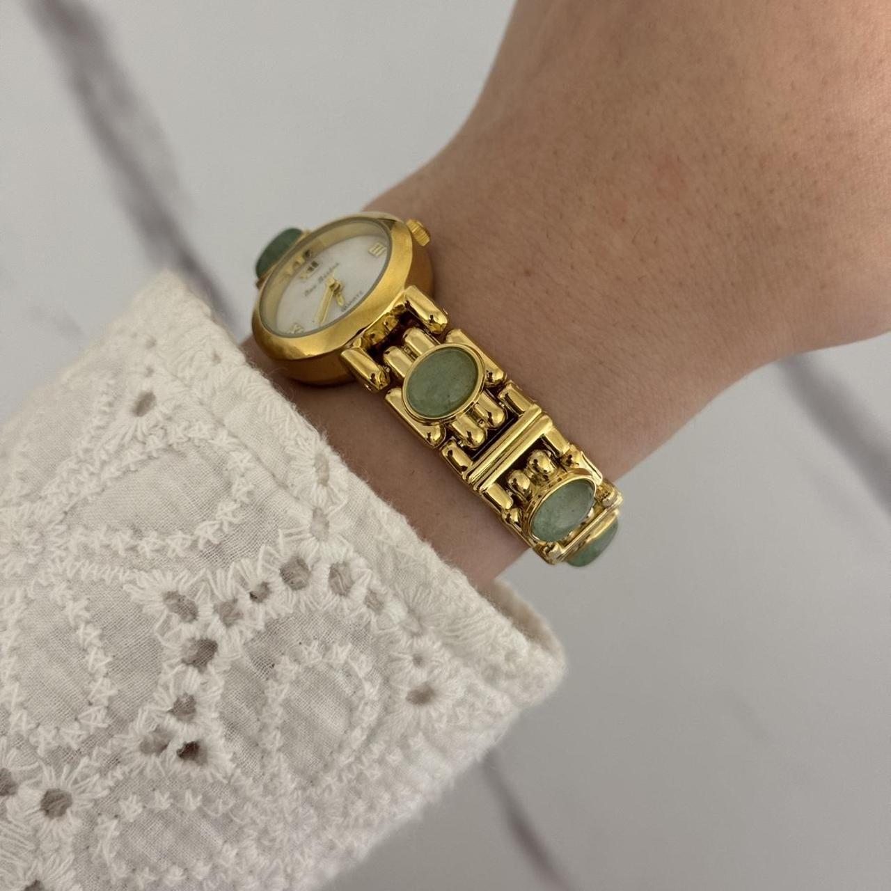 Gold/Green Stones Watch