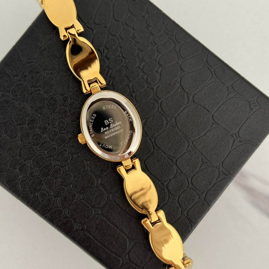 Gold Watch Bracelet Green Stones