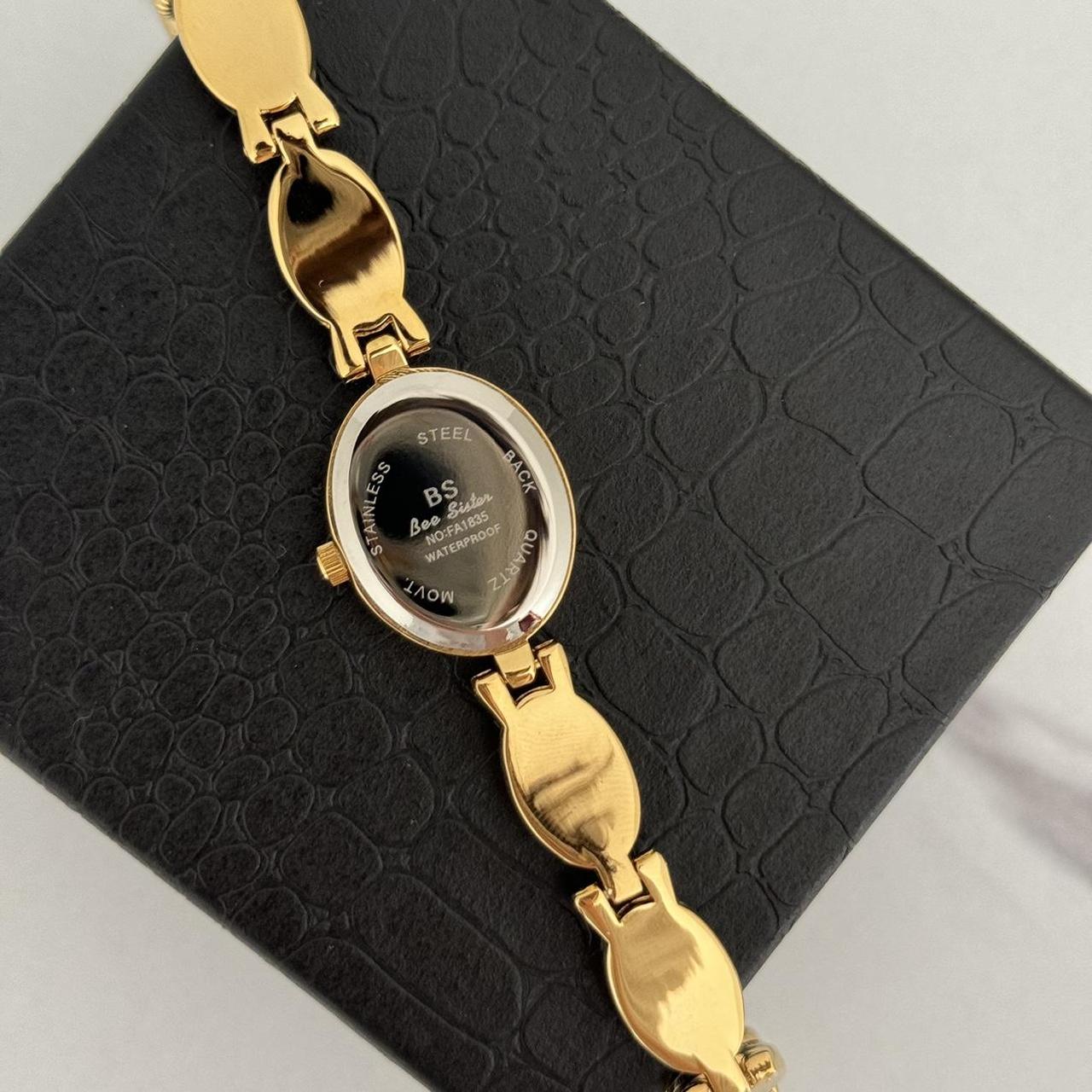 Gold Watch Bracelet Green Stones