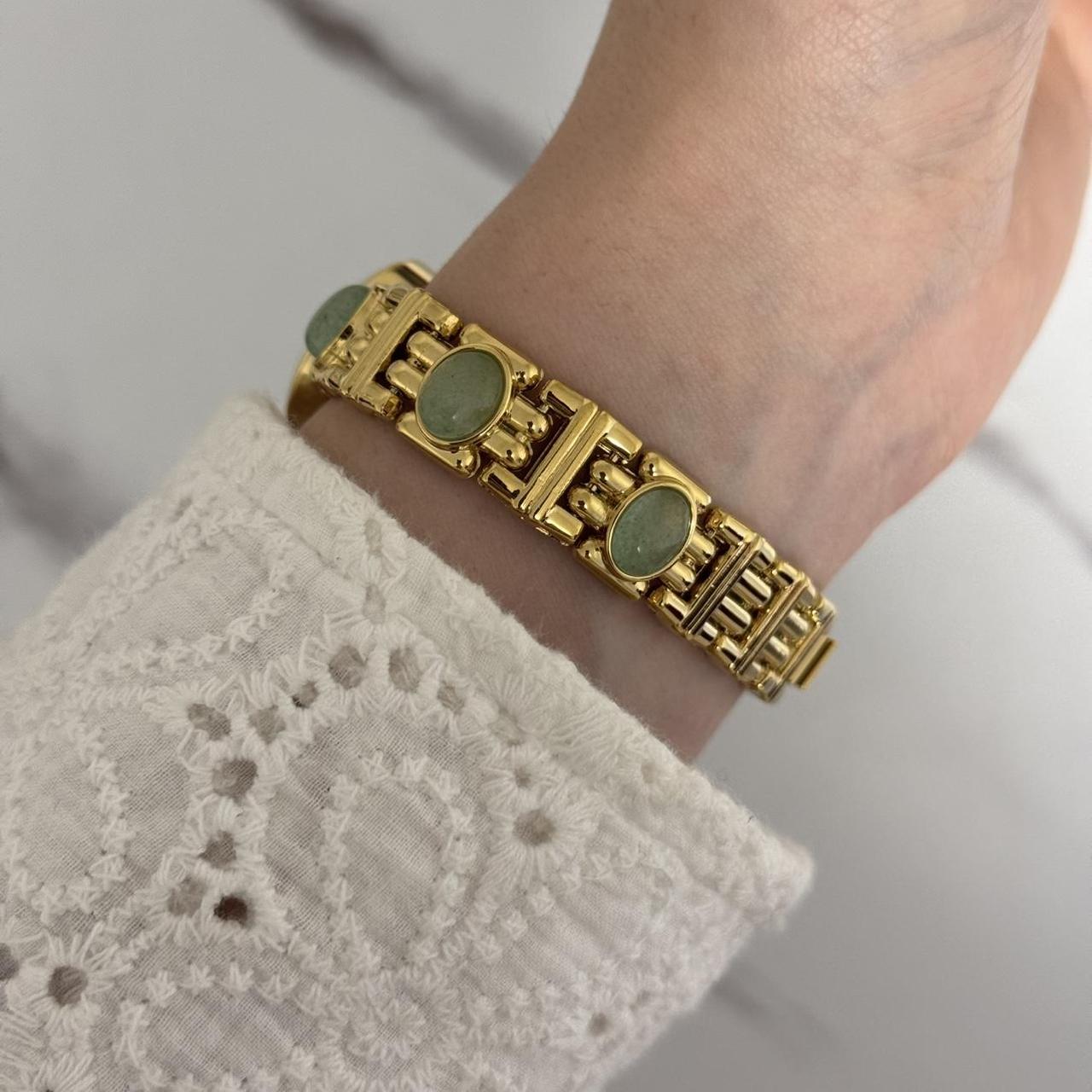 Gold/Green Stones Watch