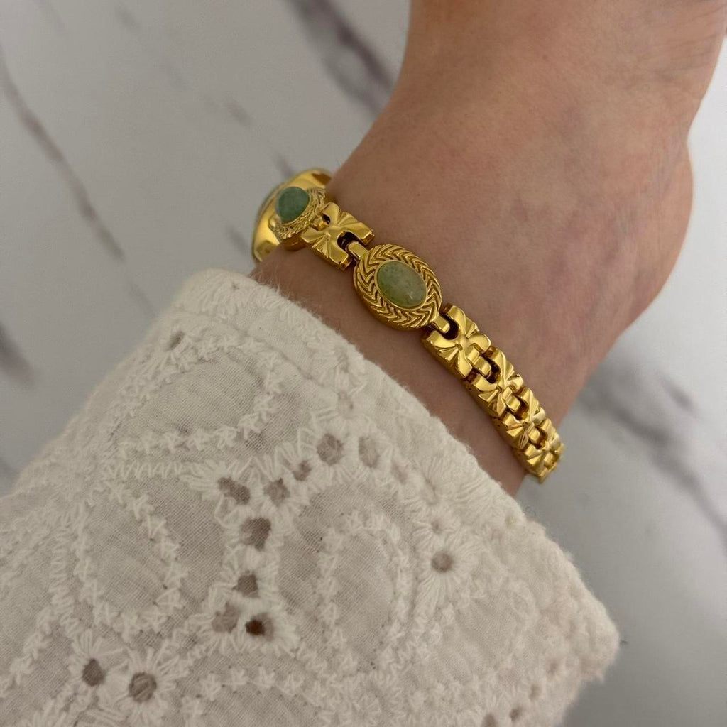 Elina Gold/Green Stones Mini Watch