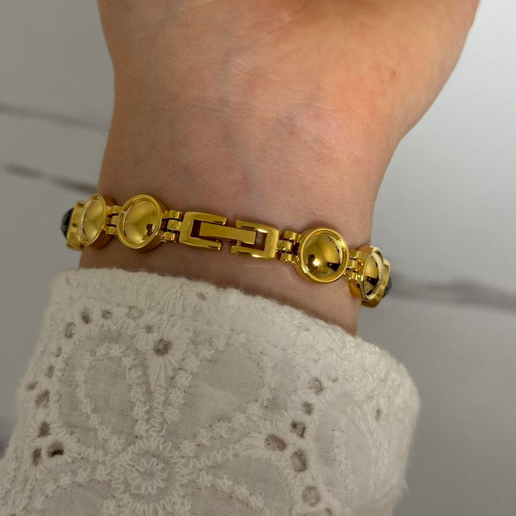 Gold Watch Bracelet Green/Blue Stones