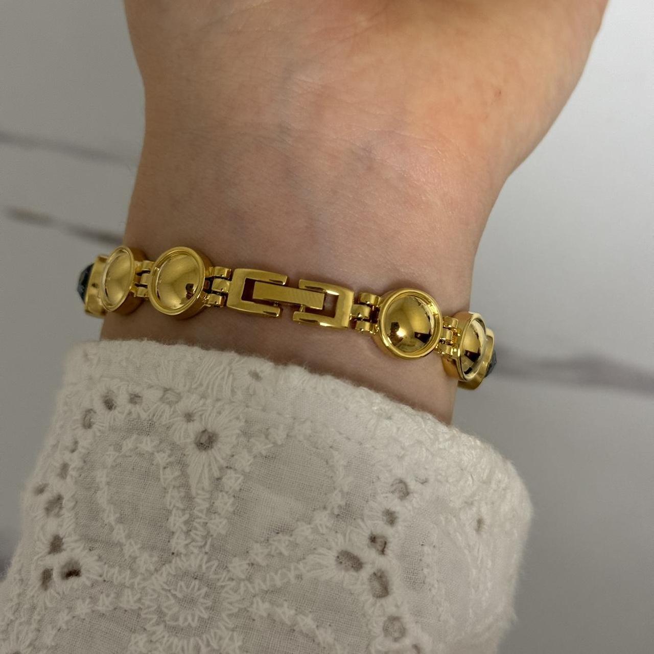 Gold Watch Bracelet Green/Blue Stones