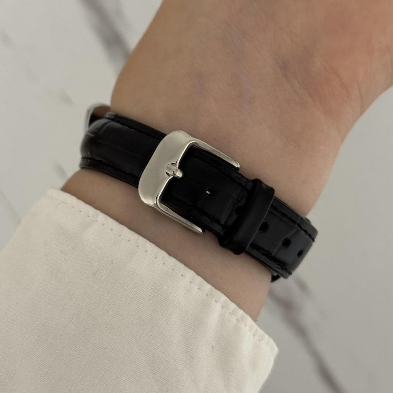 Salvador Dali Silver/White Watch With Black Leather Strap