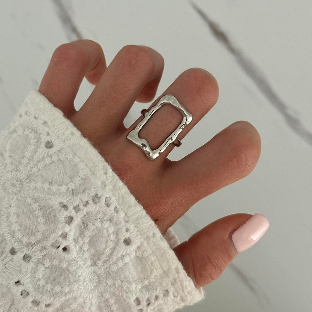 Vintage Vibe Square Silver Ring