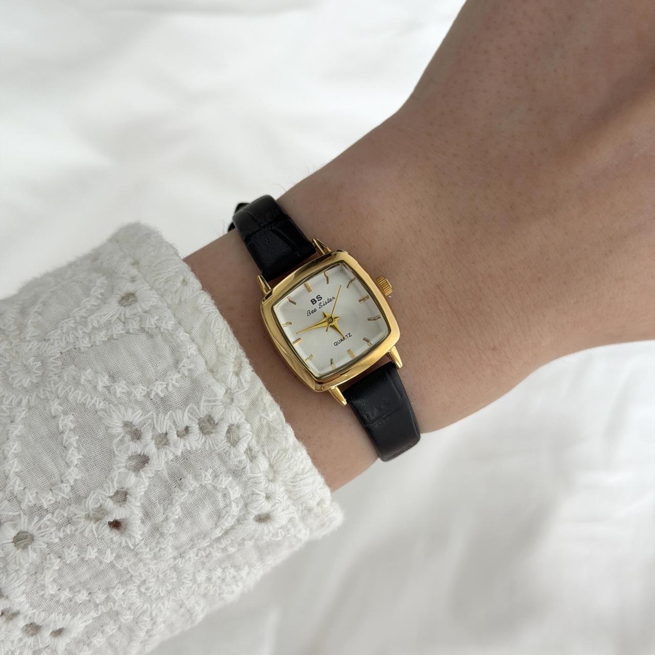 Gold/White Square Watch Leather Band