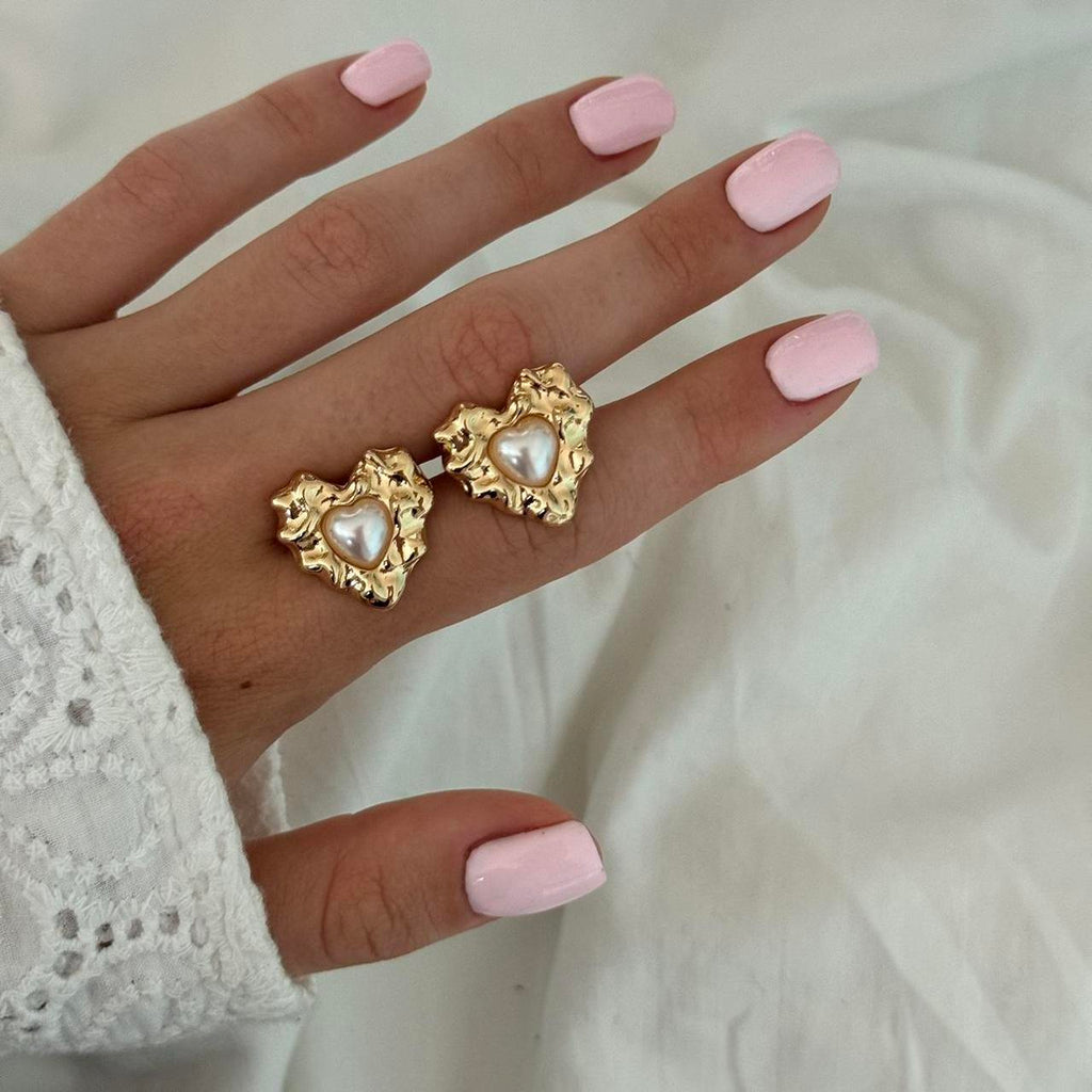 Gold/Pearl Heart-Shaped Earrings