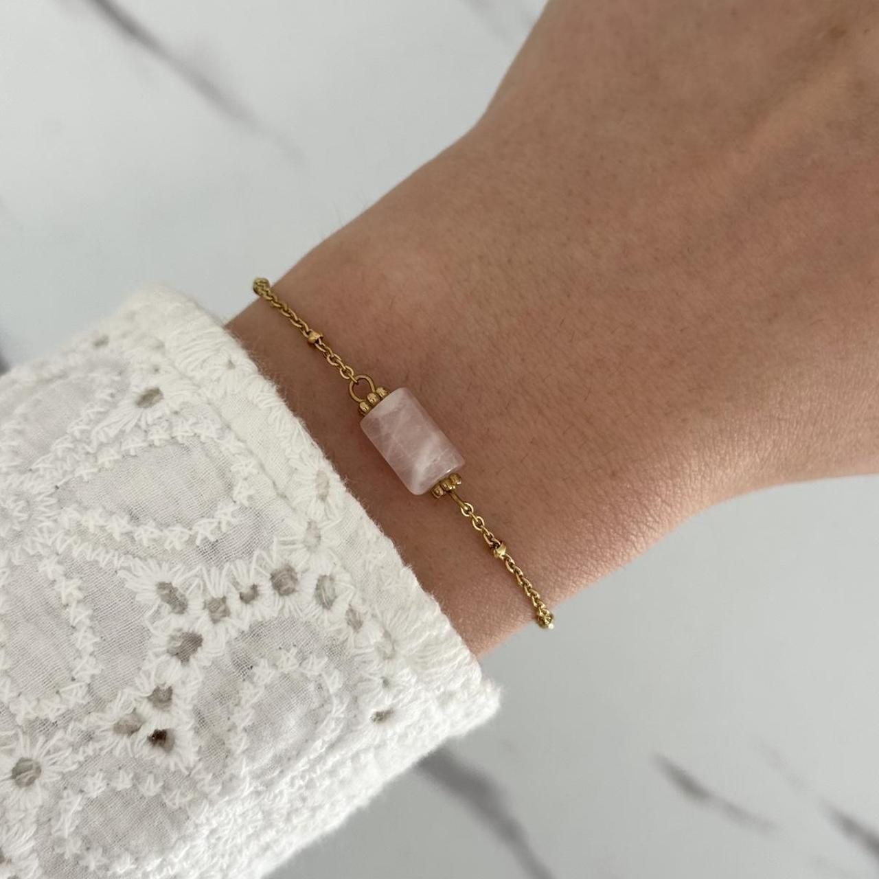 Gold/Pink Quartz Stone Bracelet