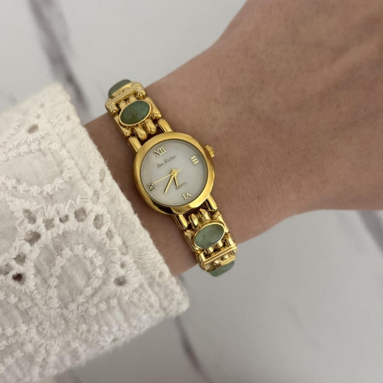 Gold/Green Stones Watch