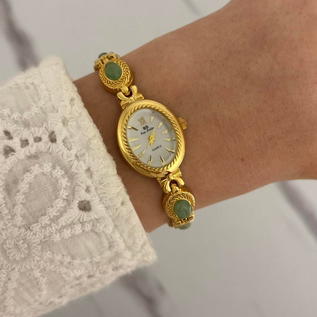 Elina Gold/Green Stones Mini Watch