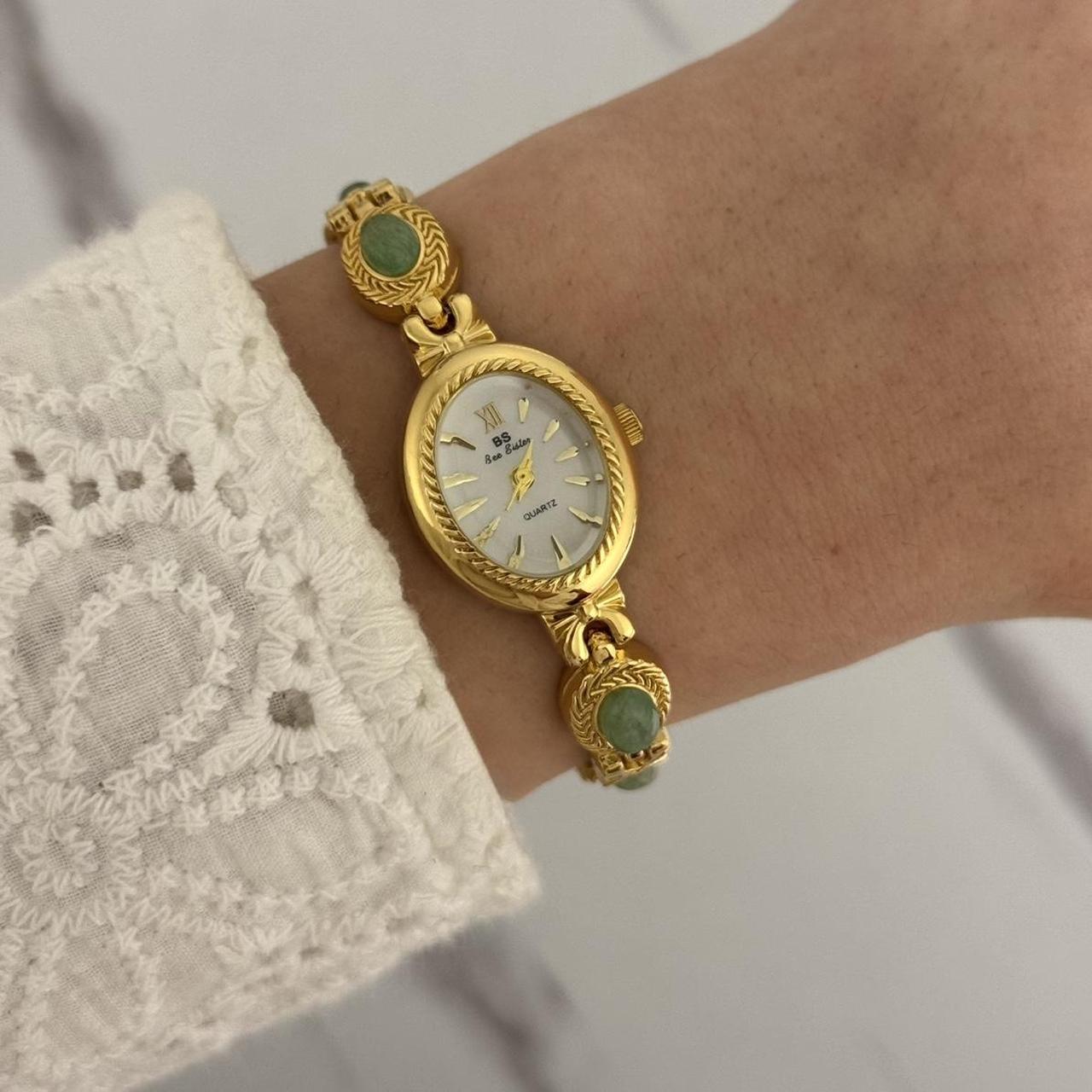 Elina Gold/Green Stones Mini Watch