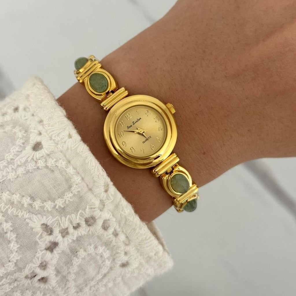 Gold/Green Stones Watch