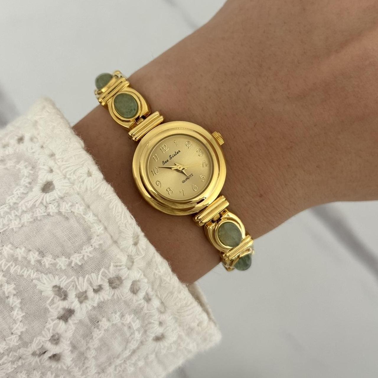 Gold/Green Stones Watch