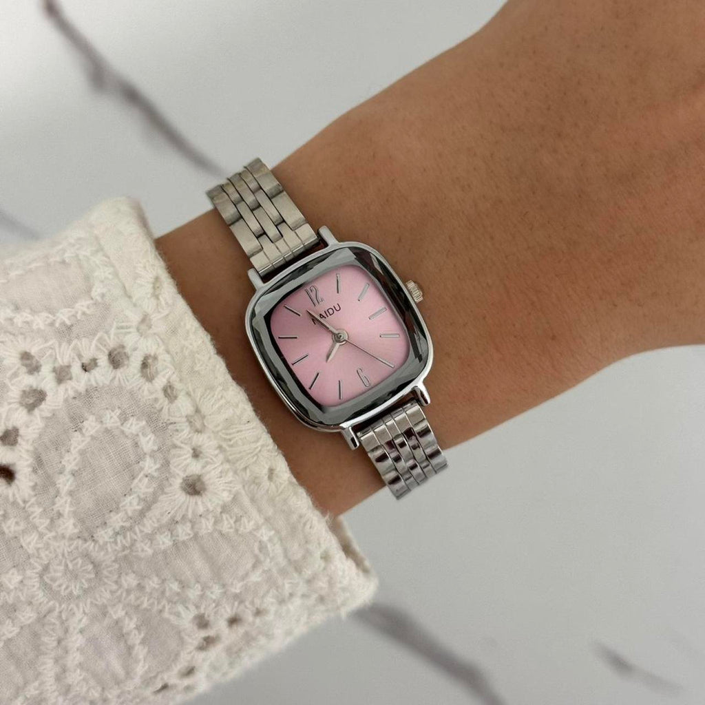 Cute ,vintage style , silver / pink watch bracelet