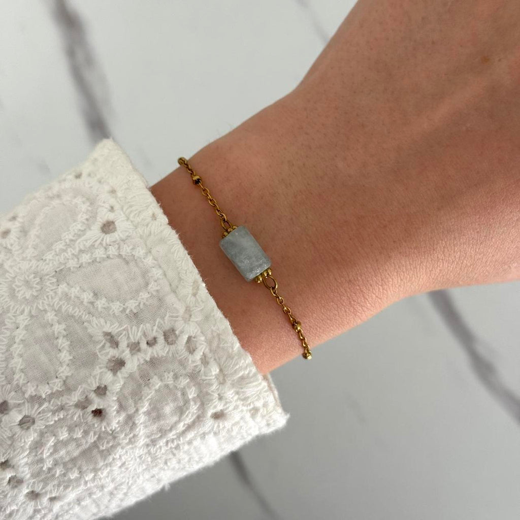 Gold/Sky Blue Aquamarine Stone Bracelet