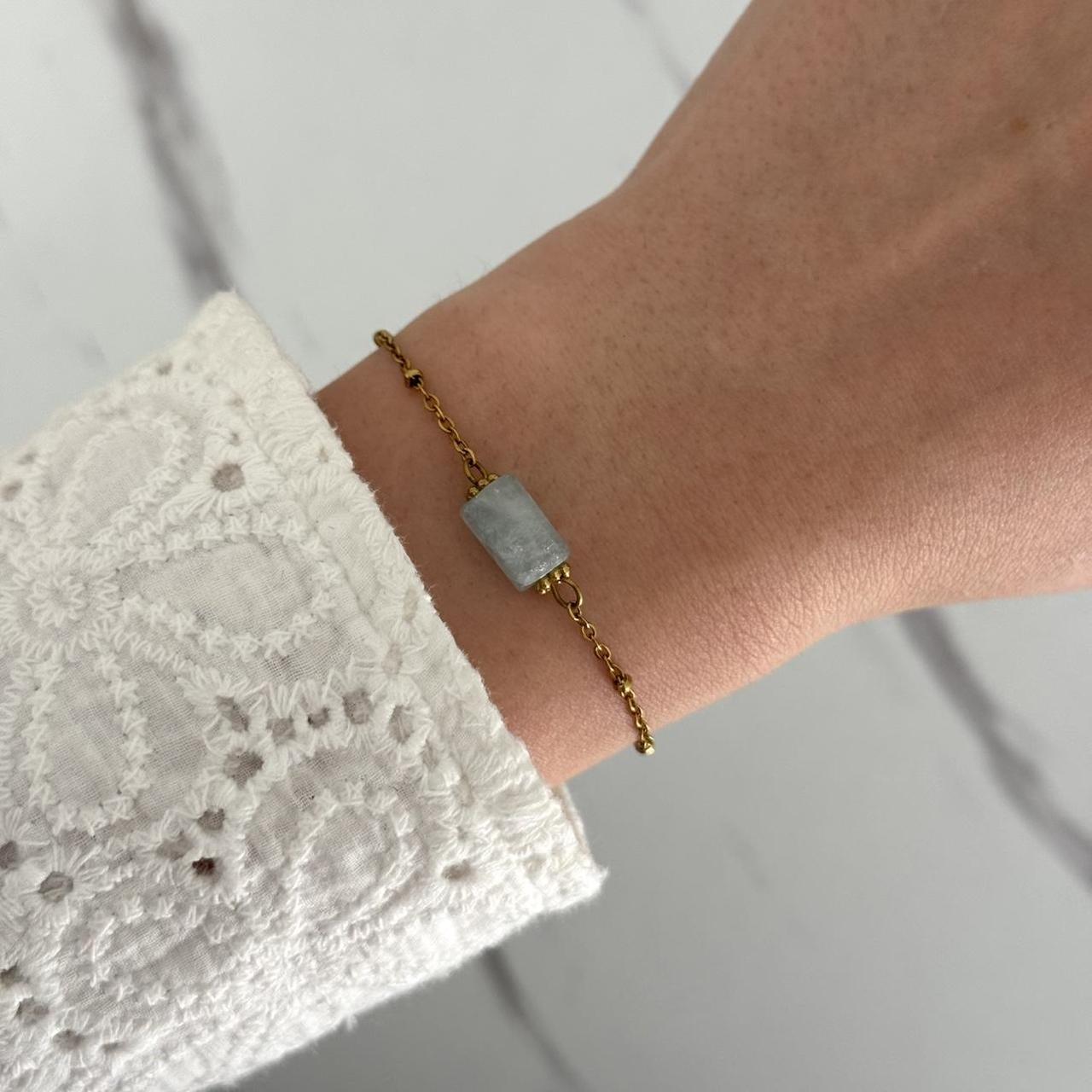 Gold/Sky Blue Aquamarine Stone Bracelet