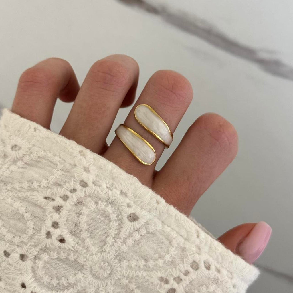 Gold White Drop Ring