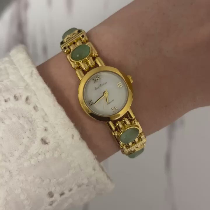 Gold/Green Stones Watch