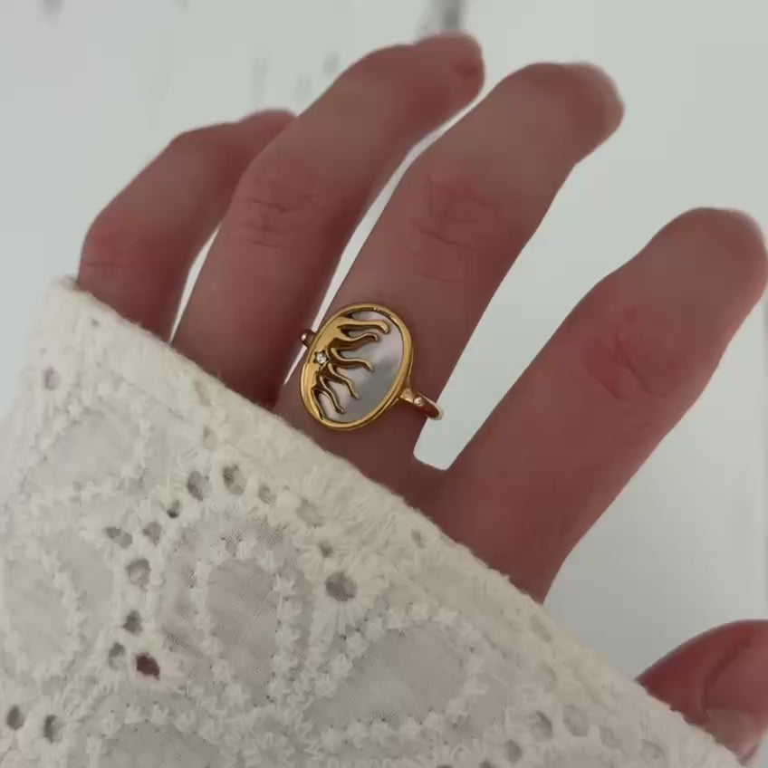 Gold Ring Sun Shape Moon stone