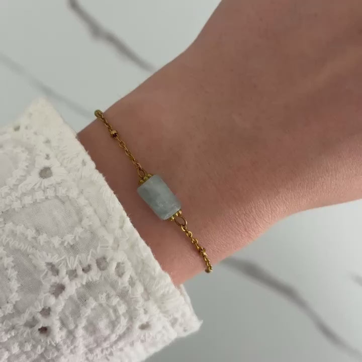 Gold/Sky Blue Aquamarine Stone Bracelet