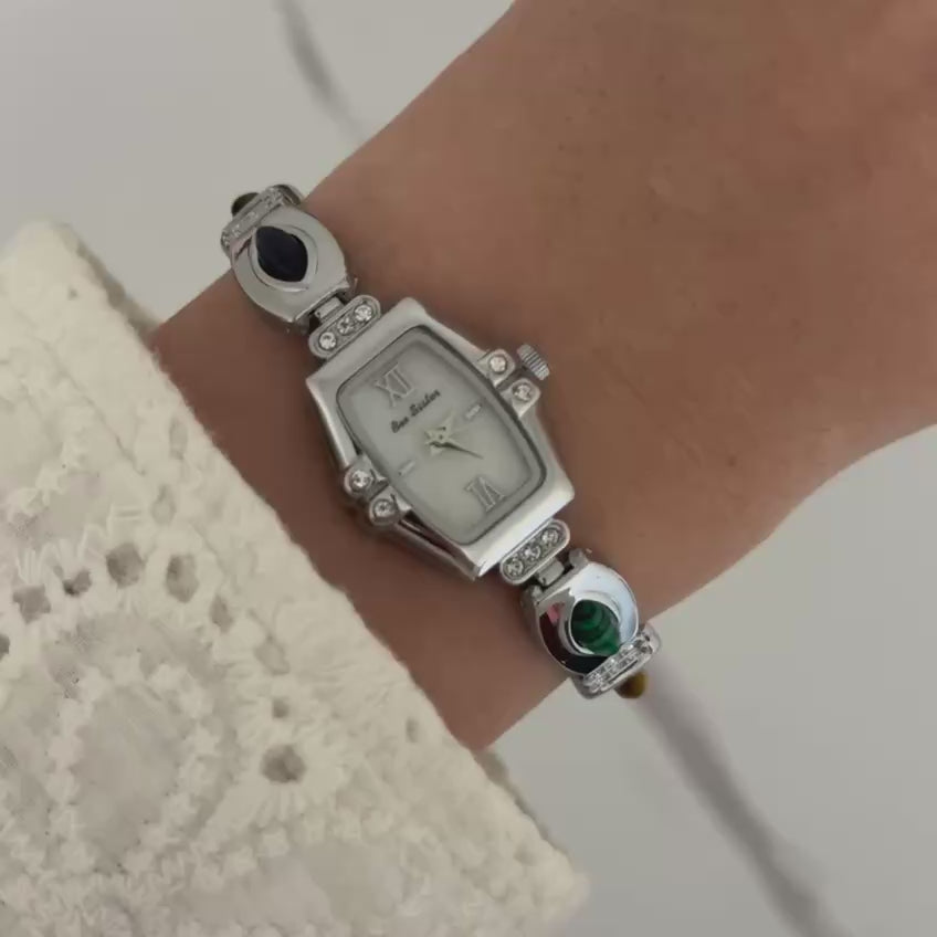 Silver Multicolour Stones Watch