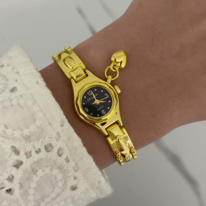 Gold/Black mini Watch Heart Charm