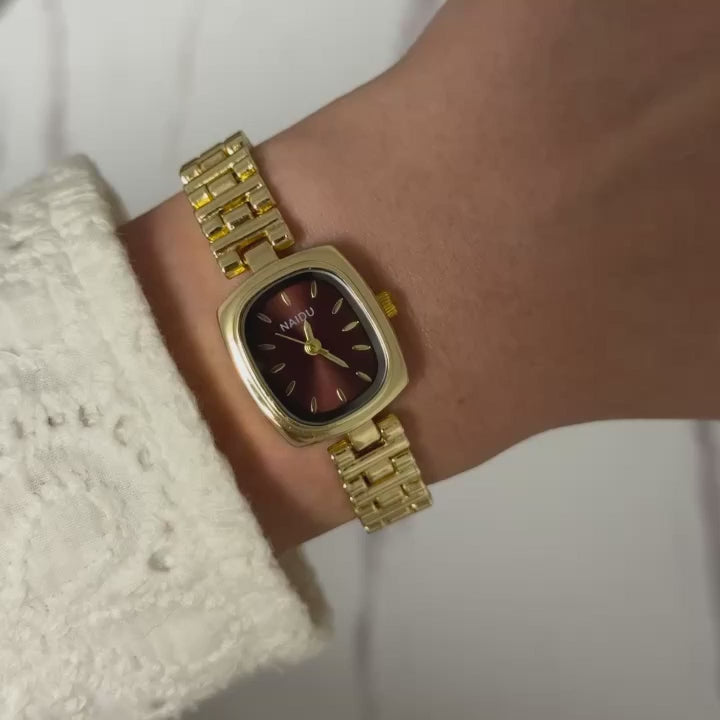 Gold/Burgundy Mini Watch