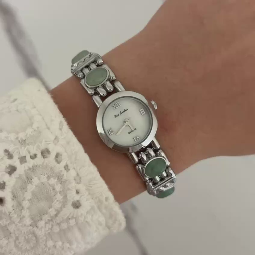 Silver/Green Stones Mini Watch