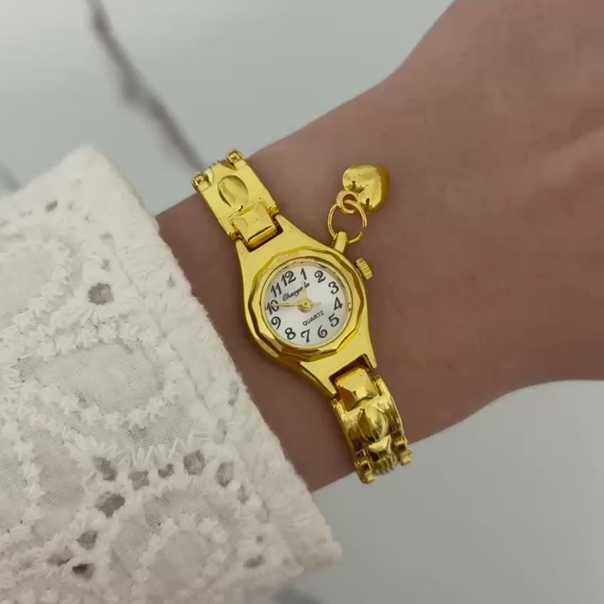 Vintage Gold Silver watch Heart Charm