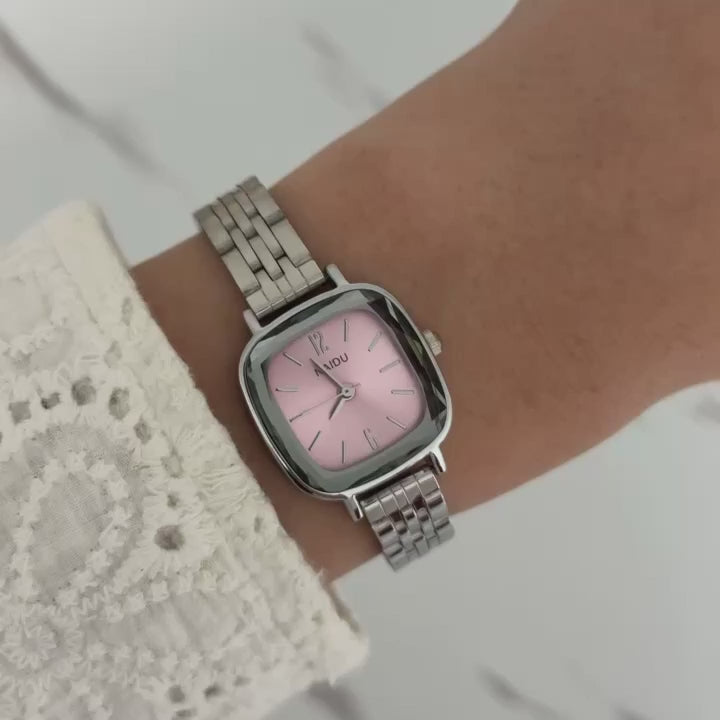 Cute ,vintage style , silver / pink watch bracelet