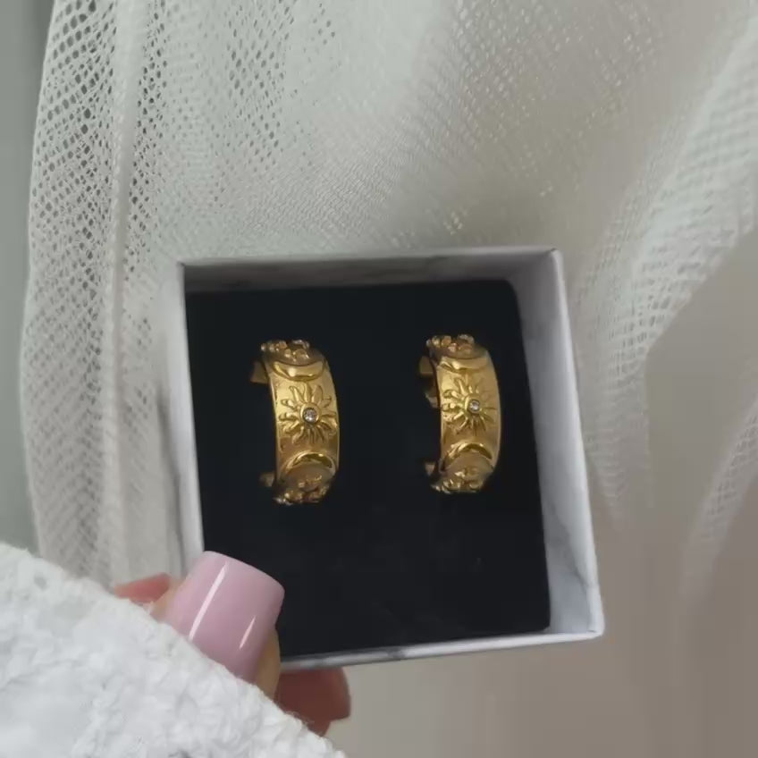 Gold Sun/Moon Zircon Stone Earrings