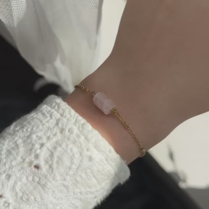 Gold/Pink Quartz Stone Bracelet