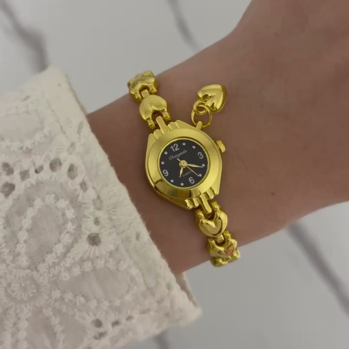 Gold/Black Mini Watch Heart Charm